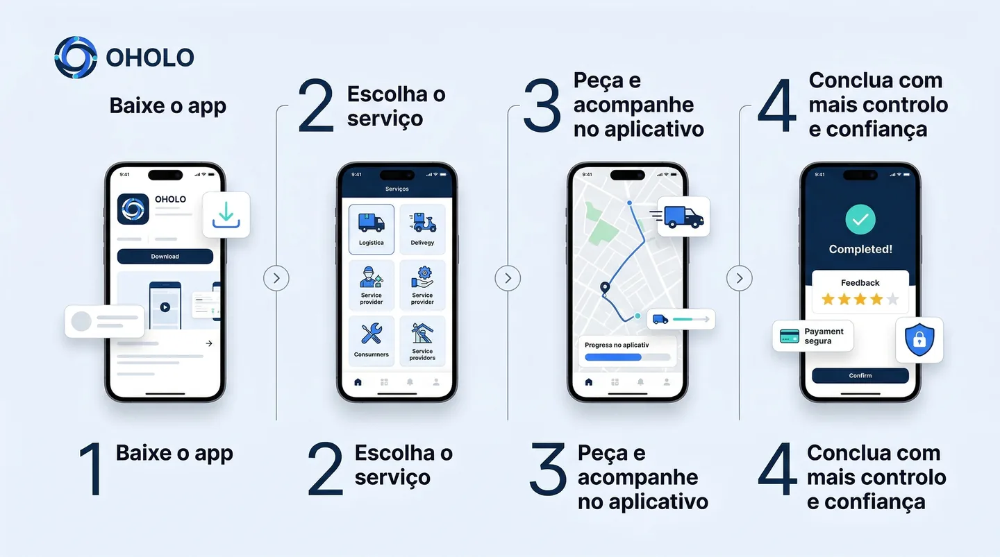 Processo visual de como funciona o OHOLO